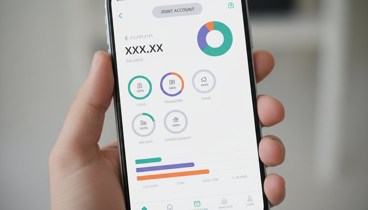Application mobile Boursorama affichant des informations de compte joint avec graphique de depenses