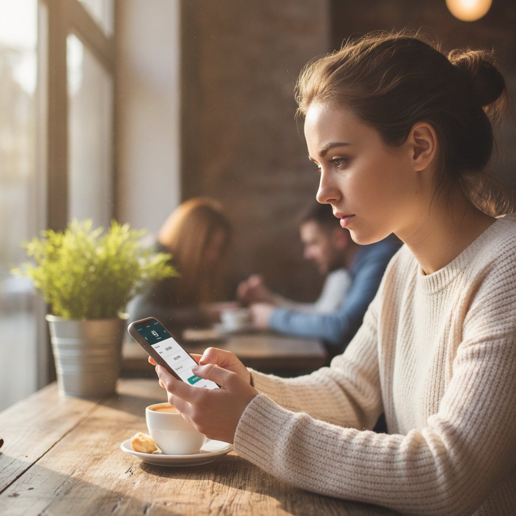 Femme effectuant un virement PayPal vers son compte bancaire sur smartphone