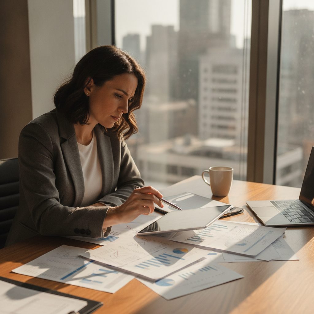 Entrepreneur consultant ses relevés du compte professionnel La Banque Postale sur ordinateur