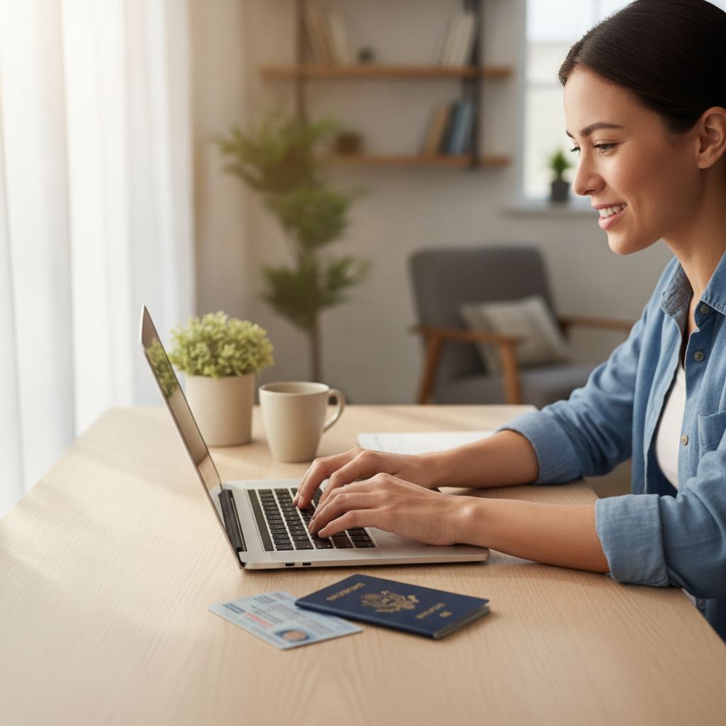 personne ouvrant un compte bancaire en ligne avec ses documents