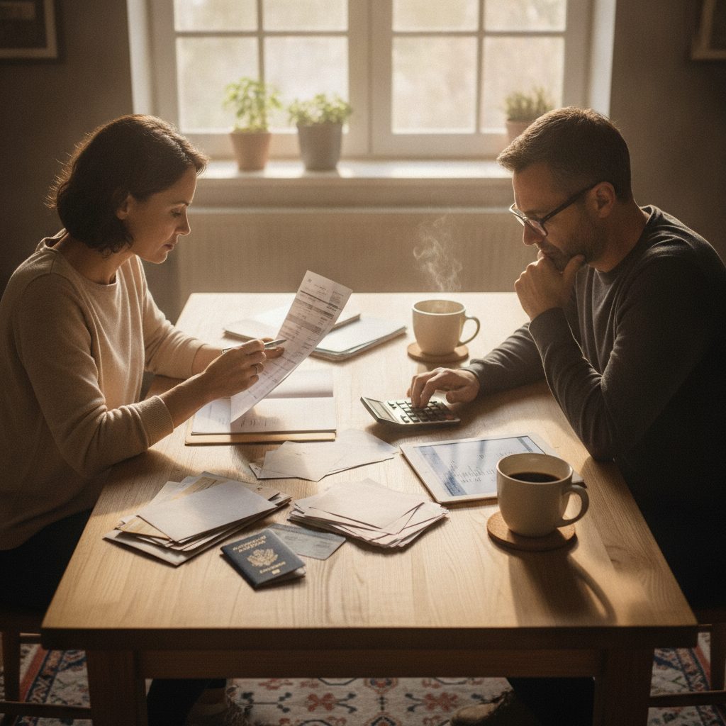 Couple préparant les documents nécessaires à l'ouverture d'un compte joint