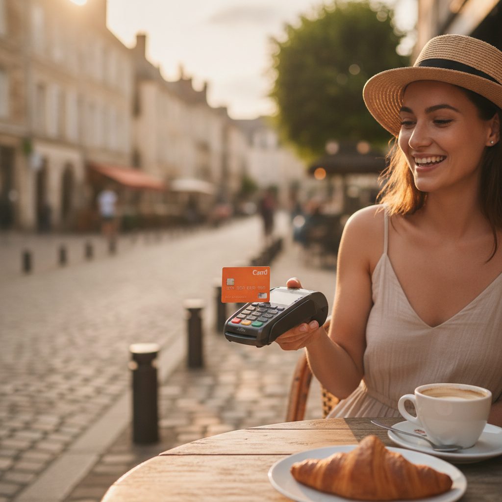 Paiement sans contact avec la carte Mastercard Nickel en terrasse de café