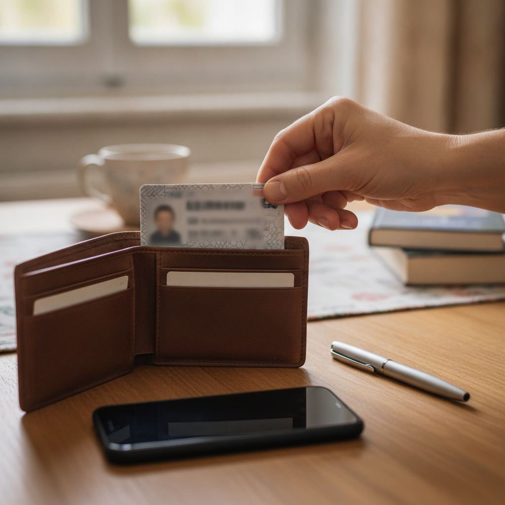 personne préparant sa pièce d'identité pour ouvrir un compte bancaire de paiement